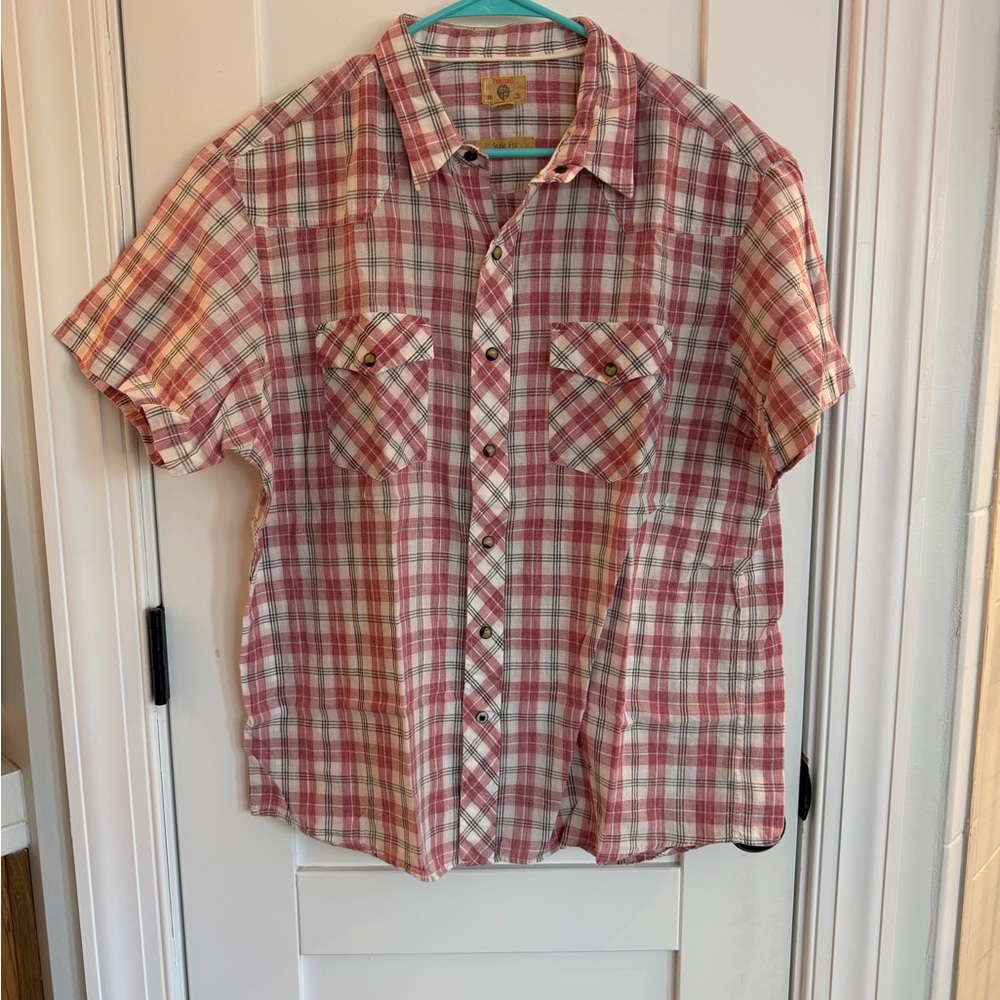 Tre Vero Red and White Plaid Snap Button Down Shirt